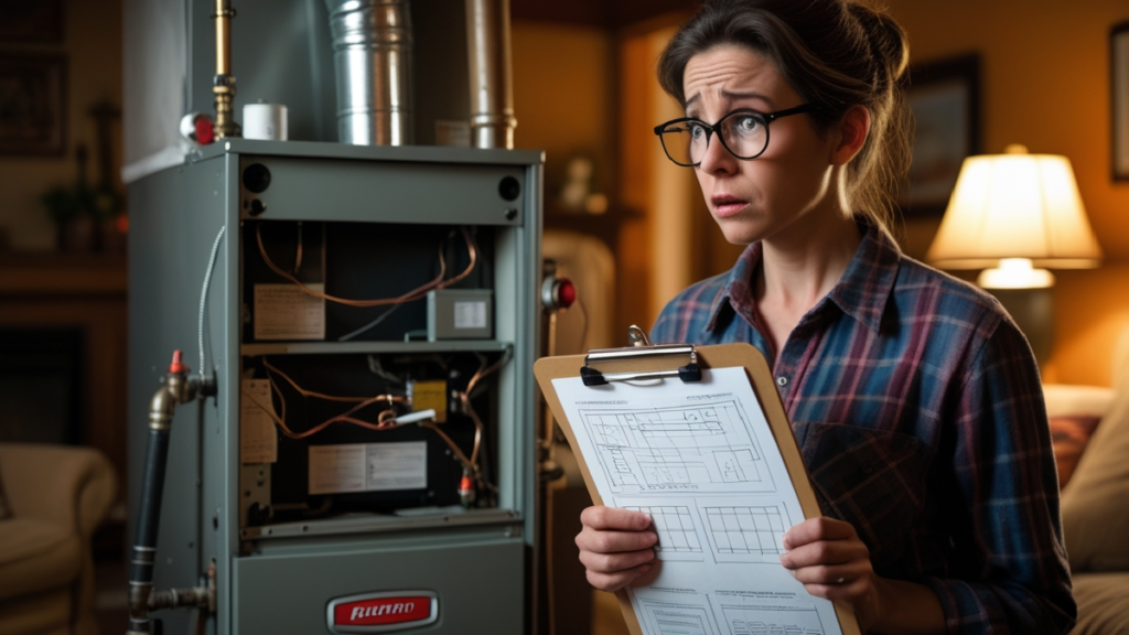 Furnace will not blow hot air — homeowner troubleshooting heating system by checking air filter and thermostat.