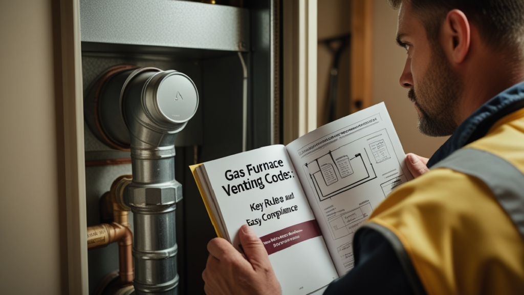 HVAC technician checking gas furnace venting codes and fixing fan not turning on furnace problem in a residential heating system.