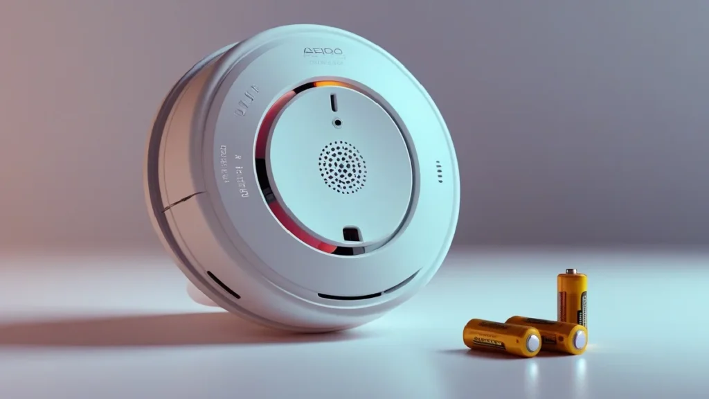 Smoke detector with battery being installed on a hallway ceiling per NFPA 72; UL 217 unit provides reliable protection during power outages.
